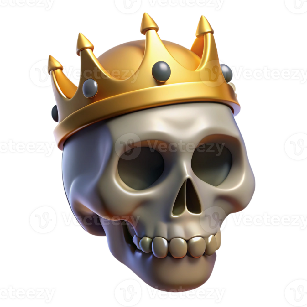 magnificent modern A detailed skull wearing a golden crown high resolution png