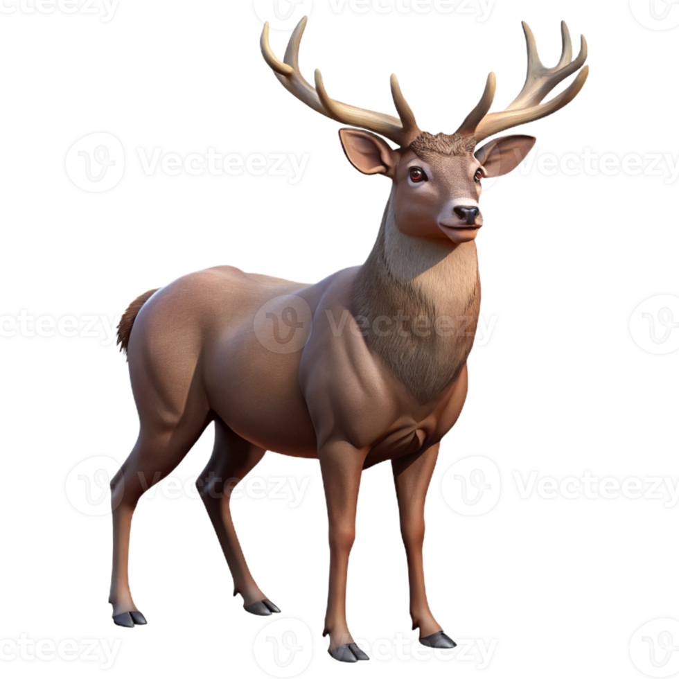 impressive vintage A majestic stag with large antlers, standing in a forest clearing, realistic render style detailed png