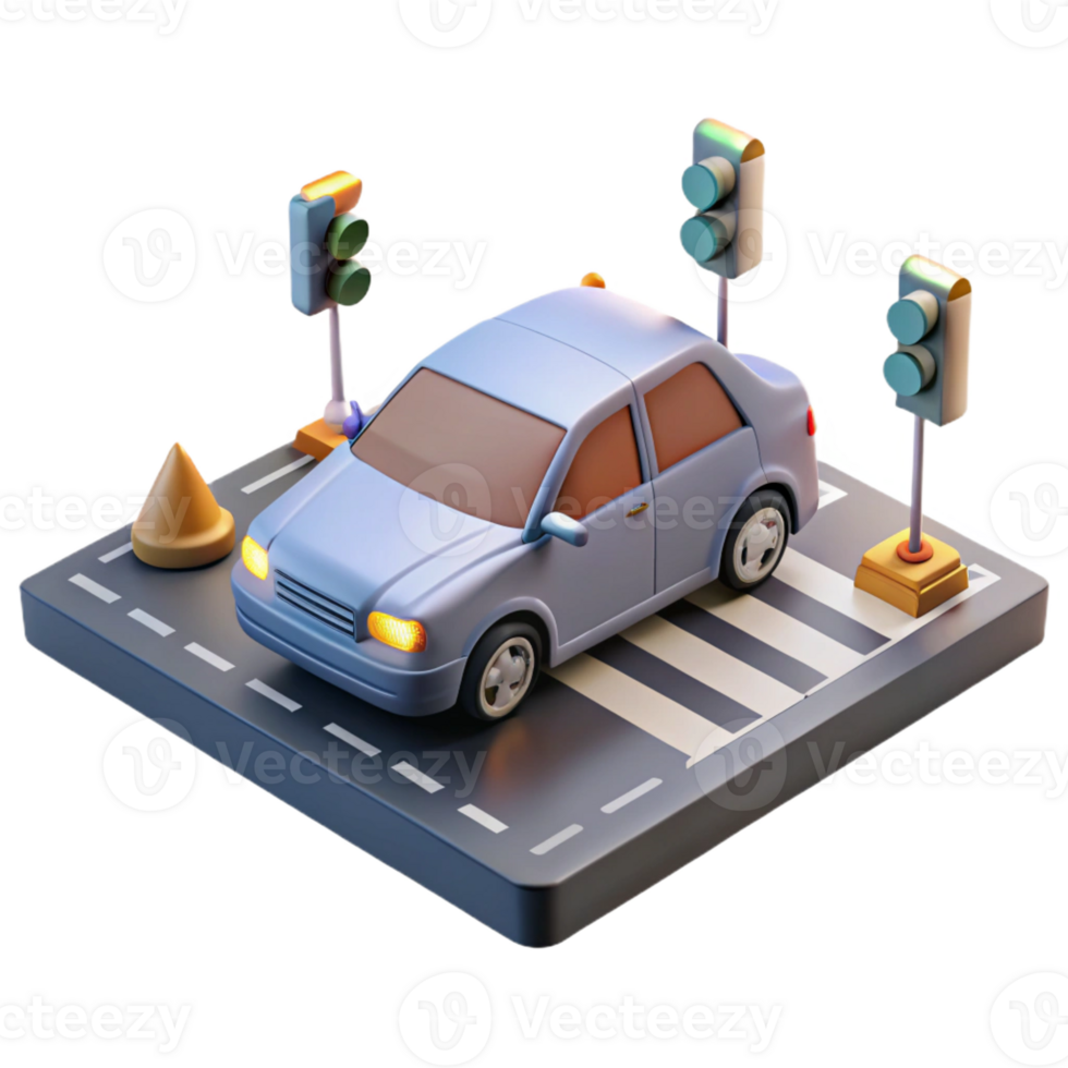 vibrant modern A self-driving car navigating a busy intersection, realistic lighting and textures, photorealistic style 4K png