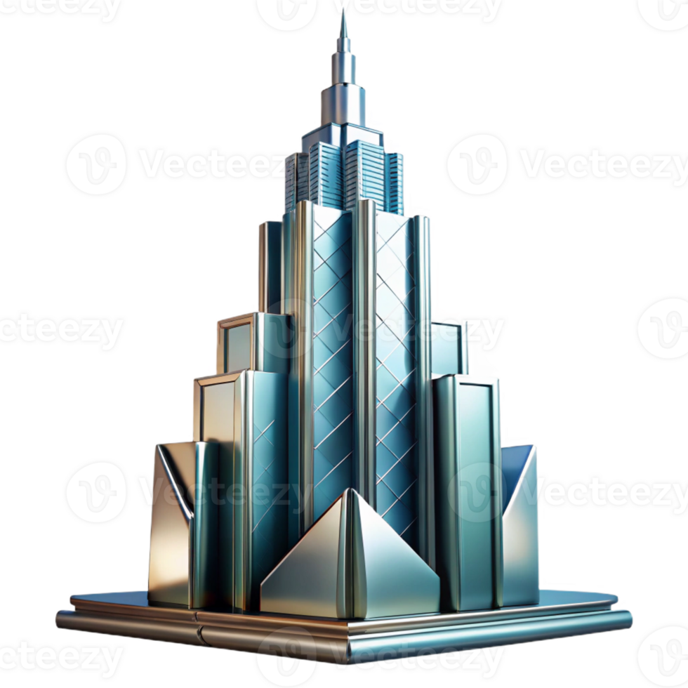 magnificent classic Art Deco skyscraper, chrome and glass, sharp edges, volumetric lighting, high contrast, cinematic angle, high resolution png