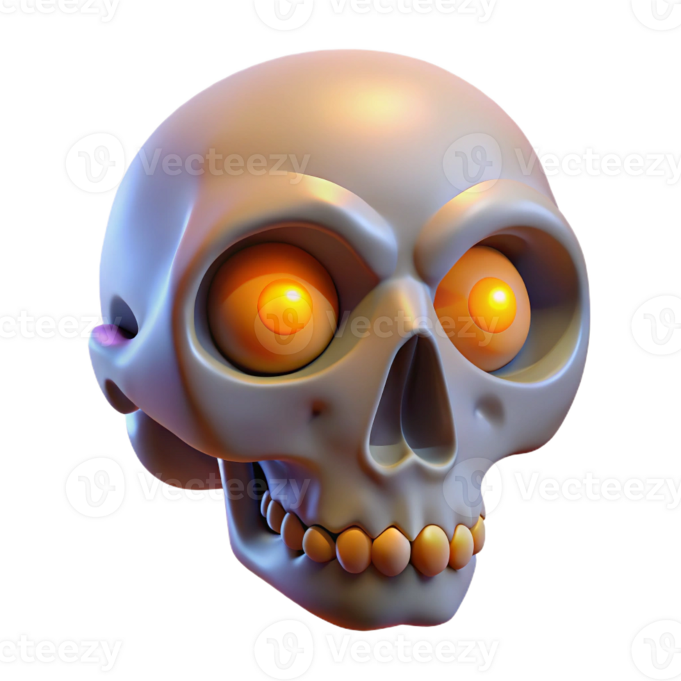 serene classic A stylized skull, glowing eyes, intricate bone details professional png