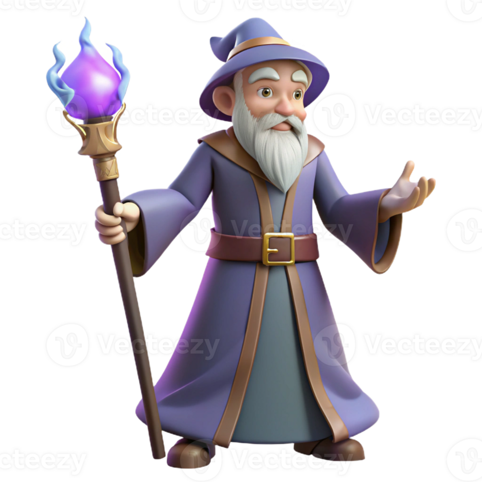 extraordinary creative A wise old wizard holding a glowing magic staff authentic png