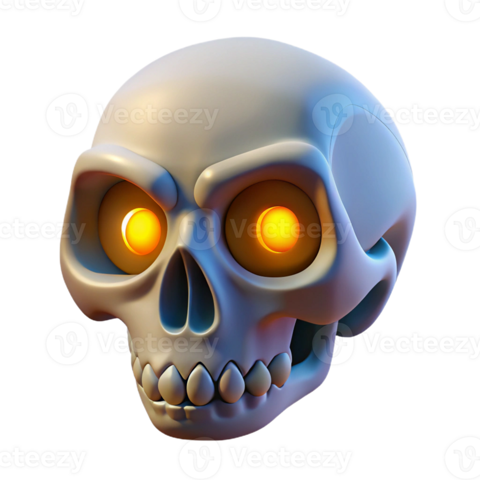stunning abstract A stylized skull, glowing eyes, intricate bone details professional png