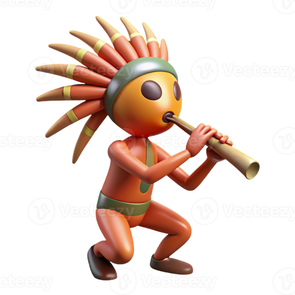 beautiful modern A mischievous Kokopelli playing his flute, desert sunset lighting, Native American art style 4K png