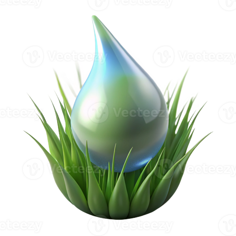 vibrant abstract A single dewdrop on a blade of grass, reflecting the surrounding environment, macro photography, realistic style premium png