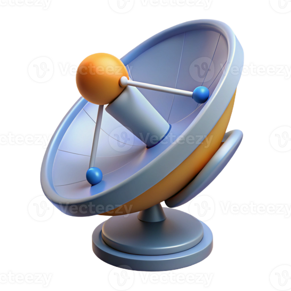 impressive abstract 3D model of a satellite dish, communication technology, space exploration, viral, high quality png
