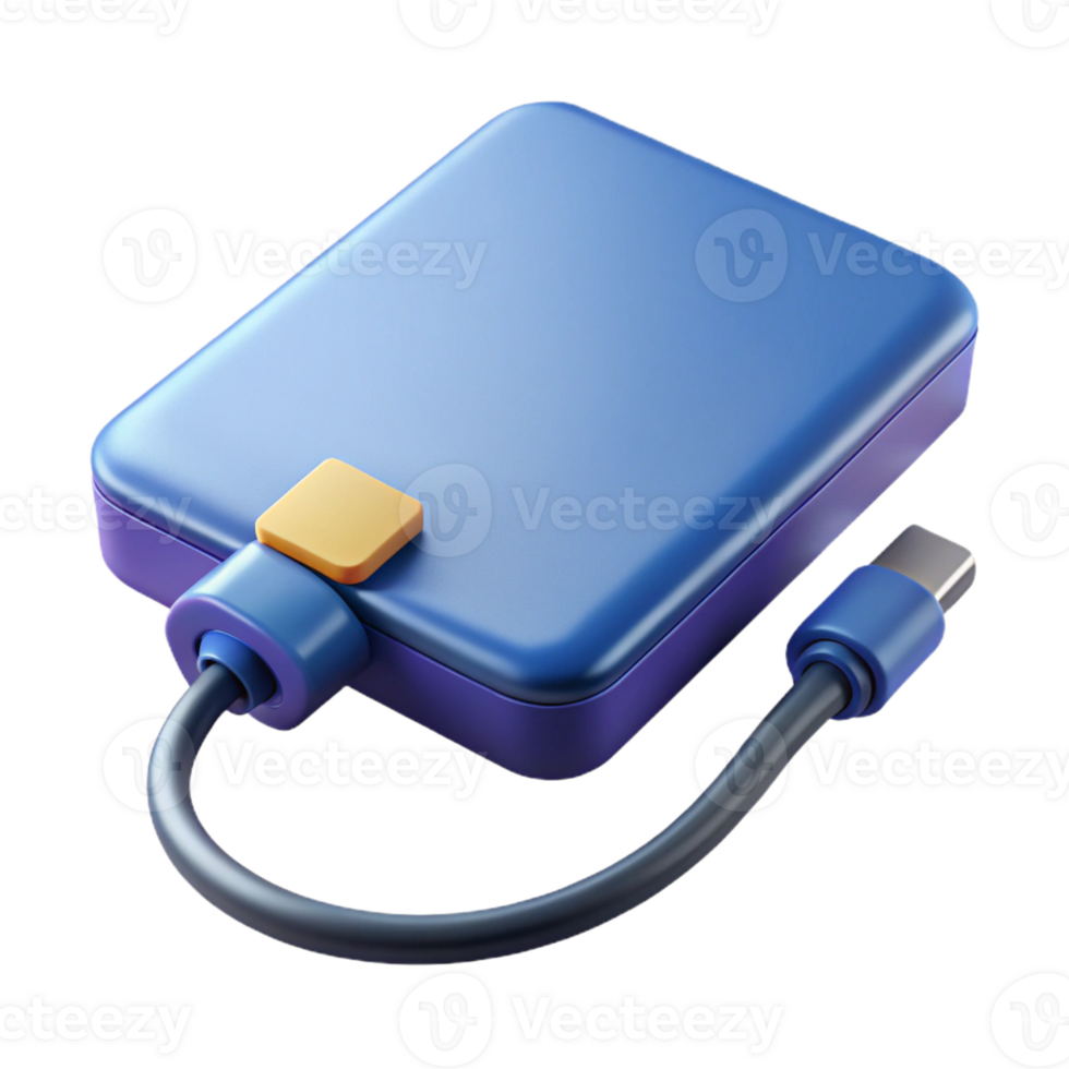serene minimalist External hard drive with USB cable detailed png