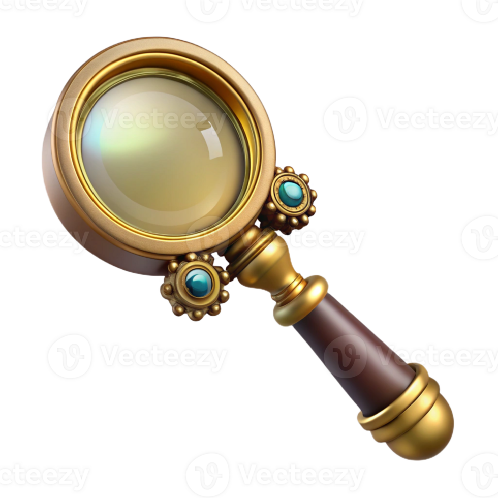 wonderful classic Steampunk magnifying glass with a brass handle and intricate details professional png