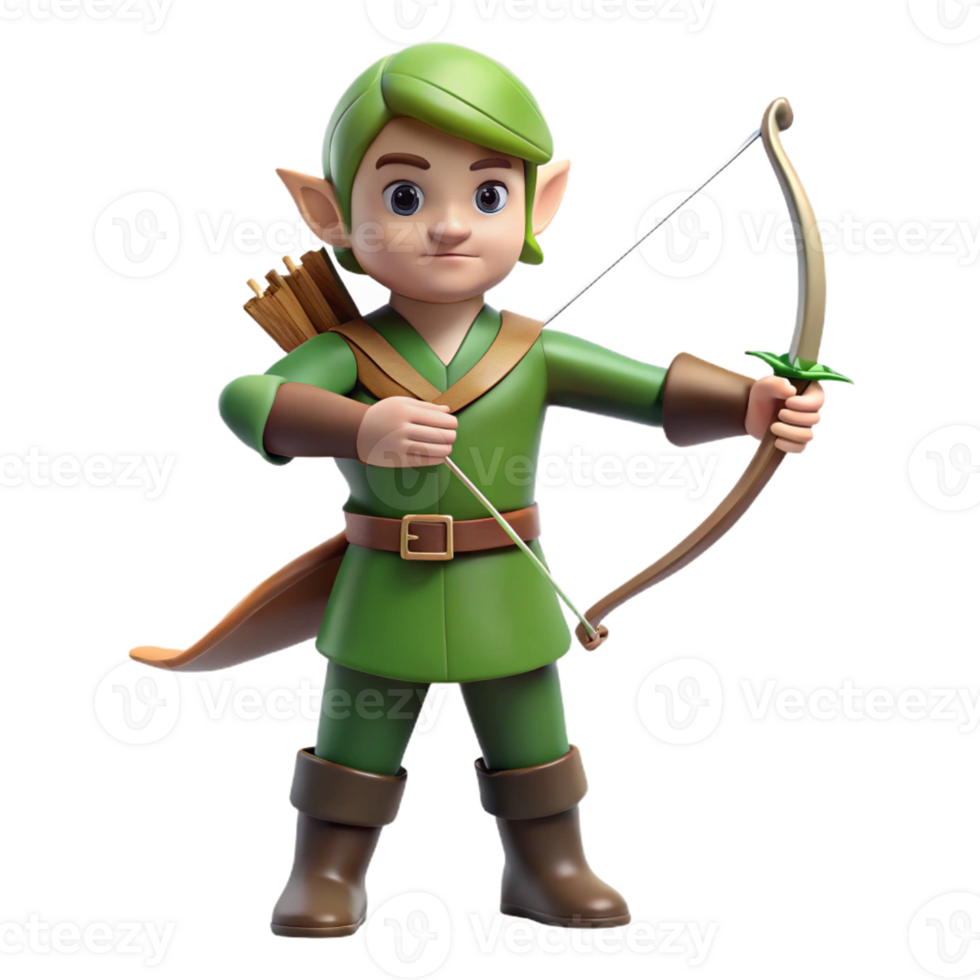 dramatic minimalist A graceful elf, holding a bow and arrow, pointed ears 4K png