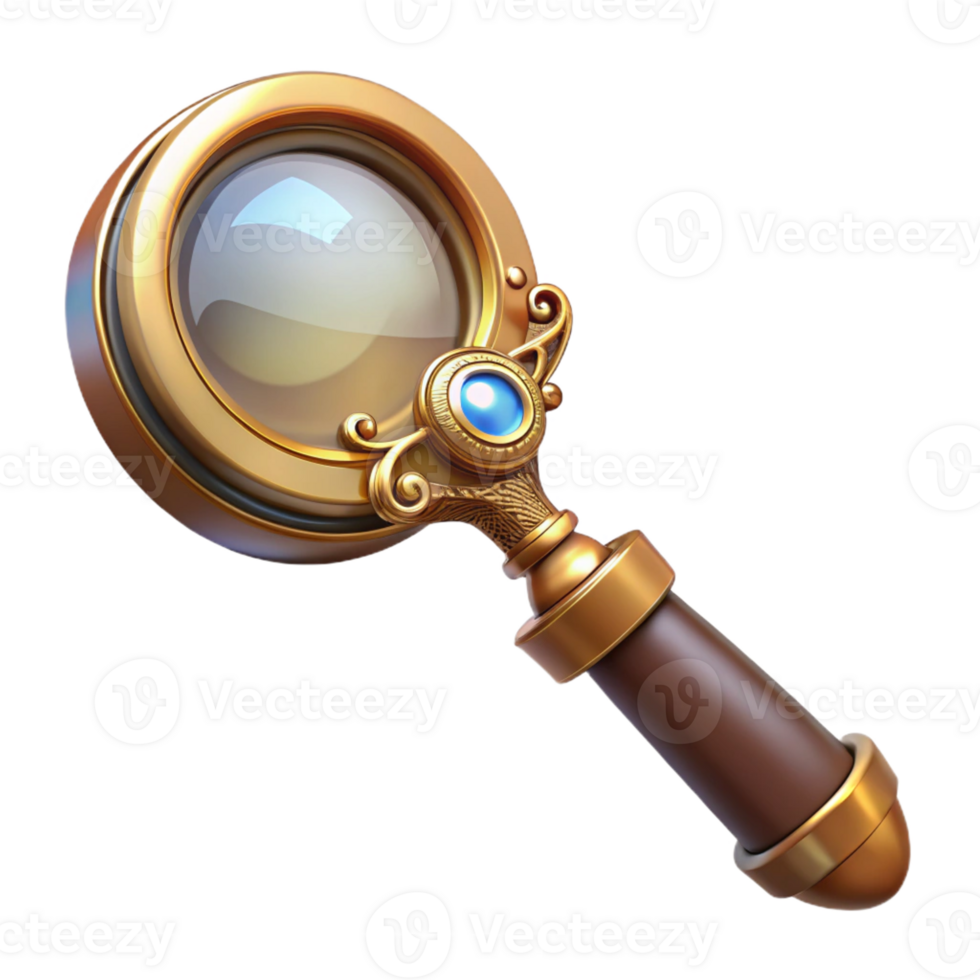 wonderful modern Steampunk magnifying glass with a brass handle and ornate detailing high quality png