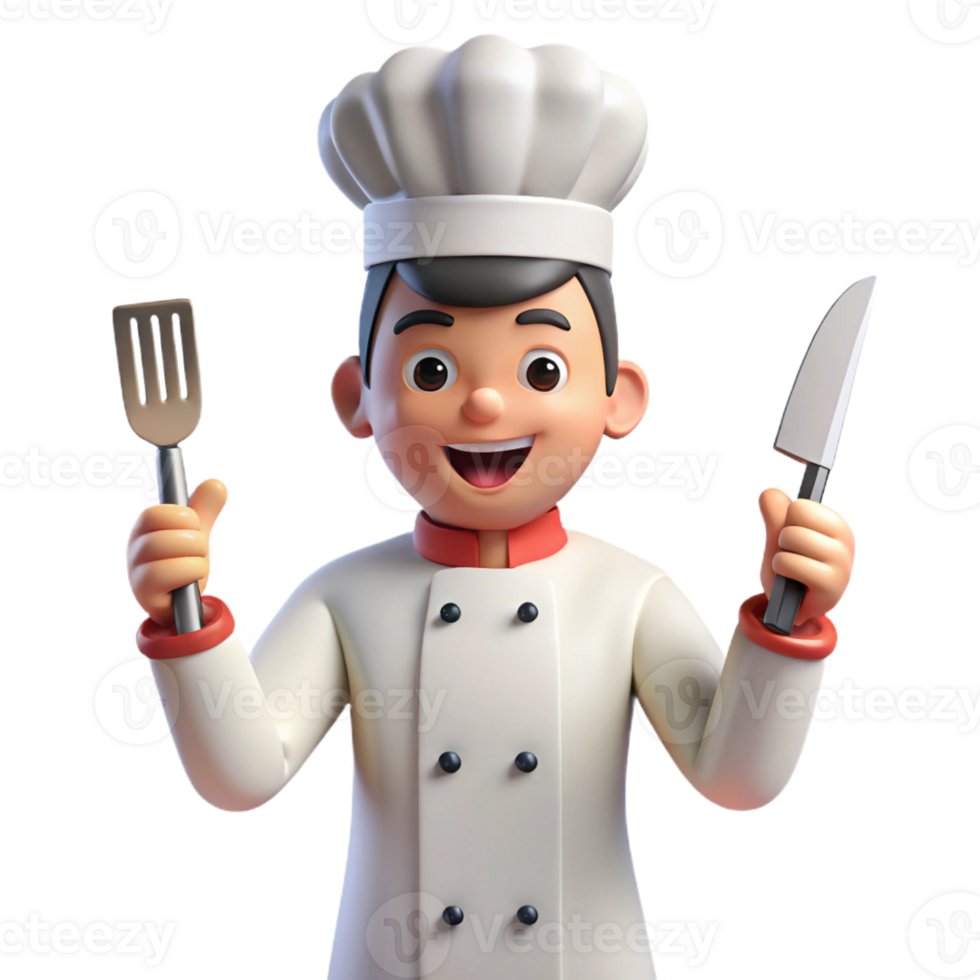 extraordinary creative Chef holding a knife and fork, genuine png