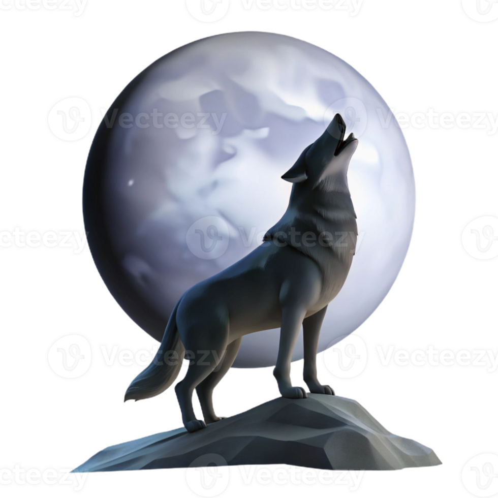 elegant artistic A lone wolf howling at the full moon, silhouetted against a dark sky, in a dramatic, monochromatic style detailed png
