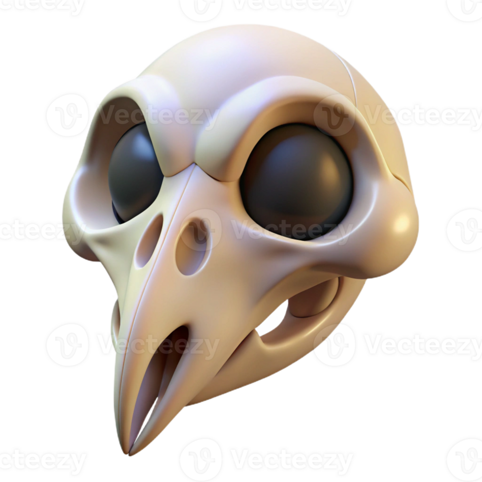 vibrant contemporary A stylized bird skull, hollow eye sockets, delicate bone structure high quality png