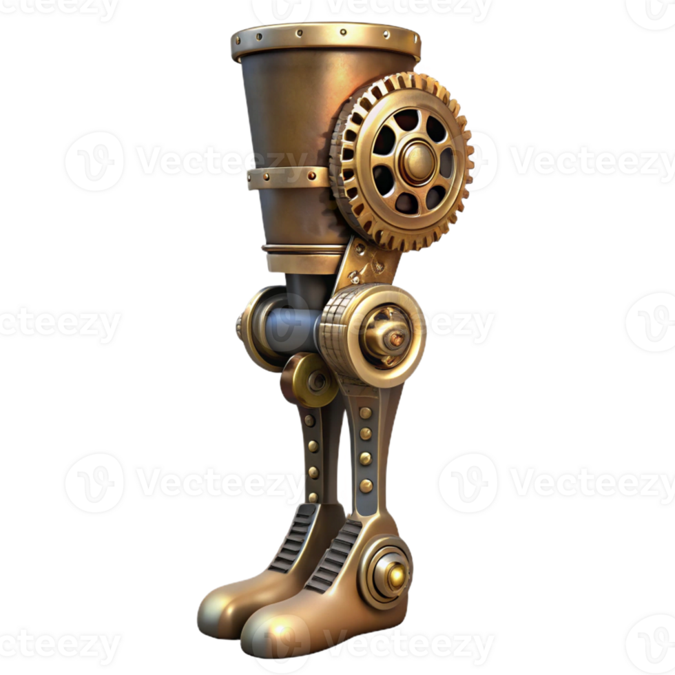 stunning minimalist Steampunk prosthetic leg with intricate gears and pistons 4K png