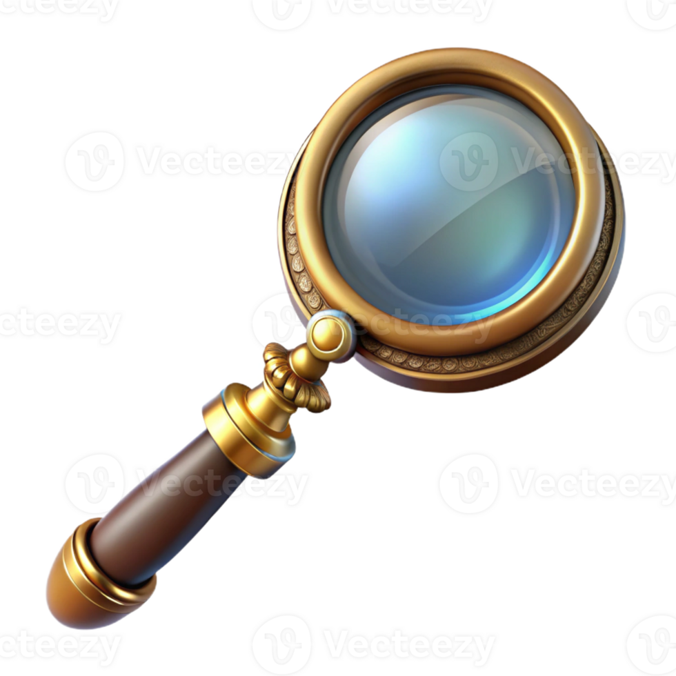 dramatic vintage Steampunk magnifying glass with a brass handle and ornate detailing authentic png