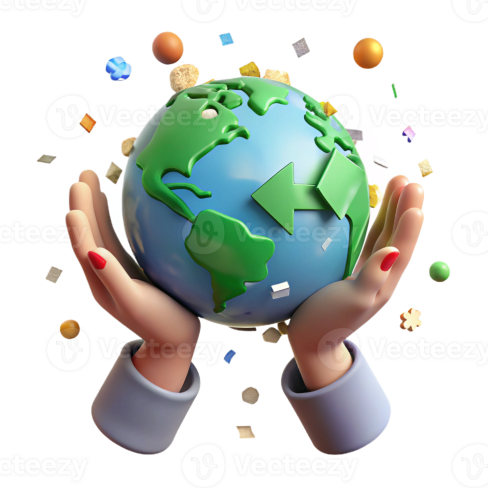 elegant artistic Hands Holding Recycling Symbol Earth Globe Transparent genuine png