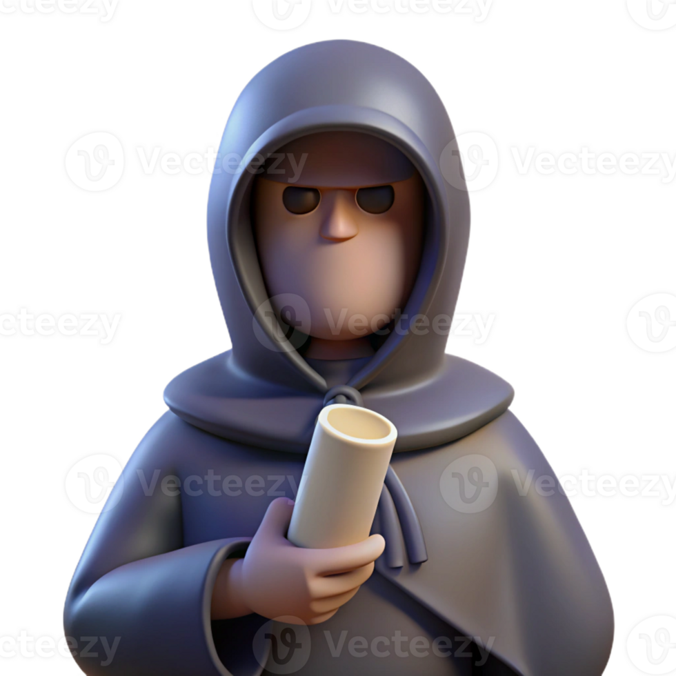 wonderful minimalist A mysterious hooded figure with glowing eyes, holding a staff adorned with arcane symbols, shrouded in shadows. Gothic fantasy style authentic png