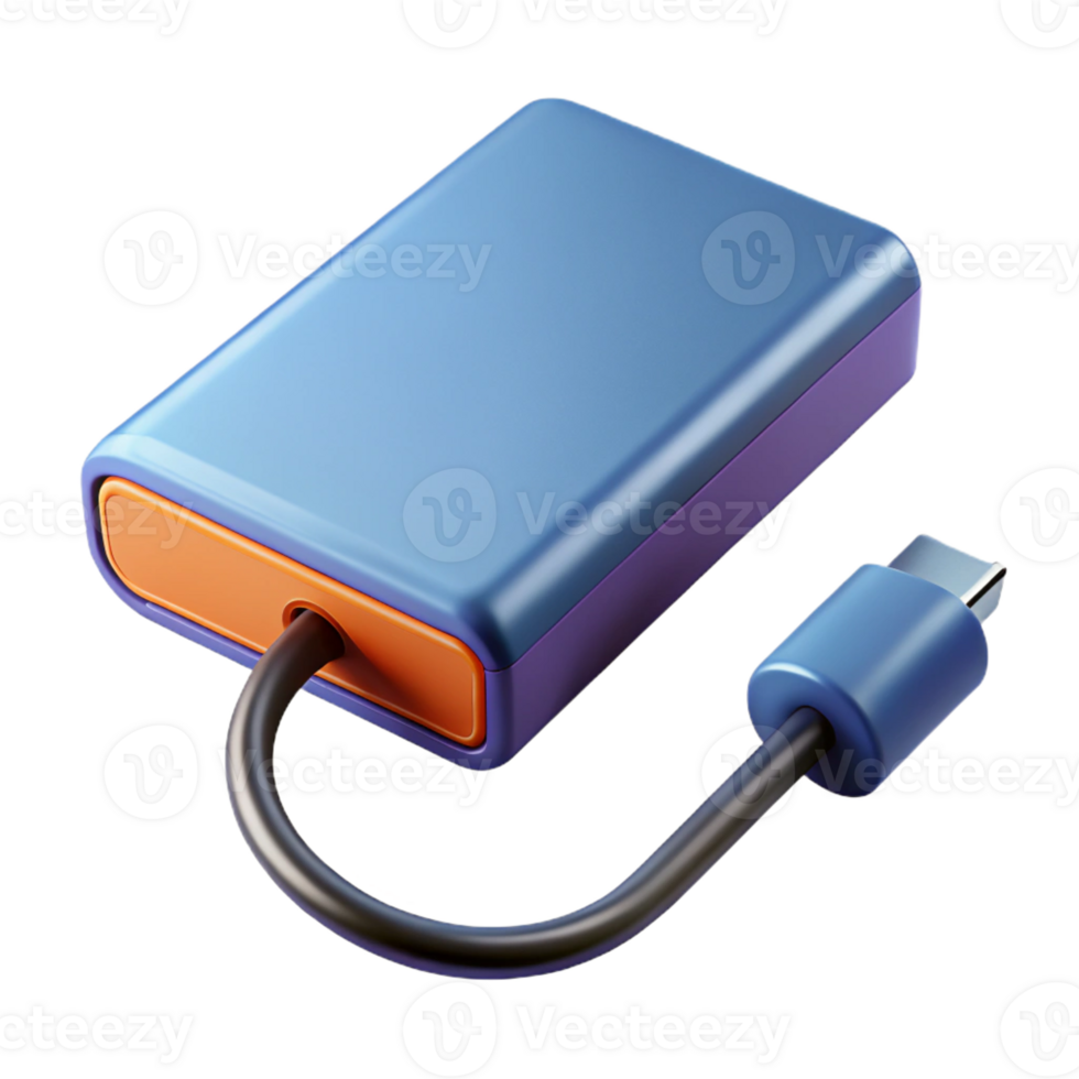 vibrant abstract External hard drive with USB cable detailed png