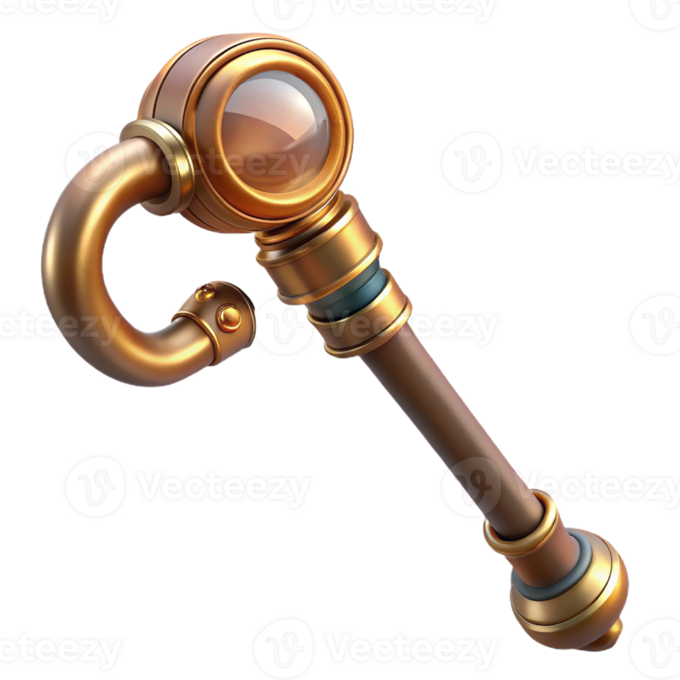 wonderful abstract Steampunk cane with a brass handle and a hidden compartment genuine png
