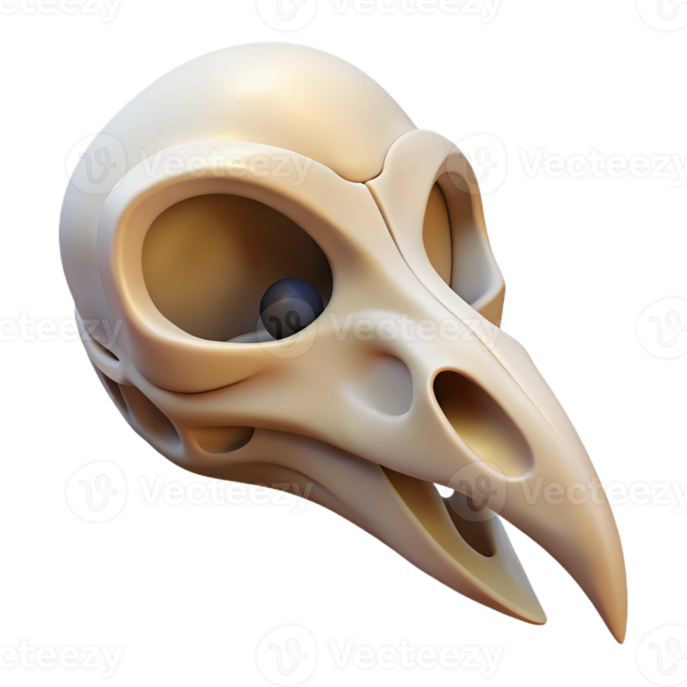 elegant traditional A stylized bird skull, hollow eye sockets, delicate bone structure authentic png