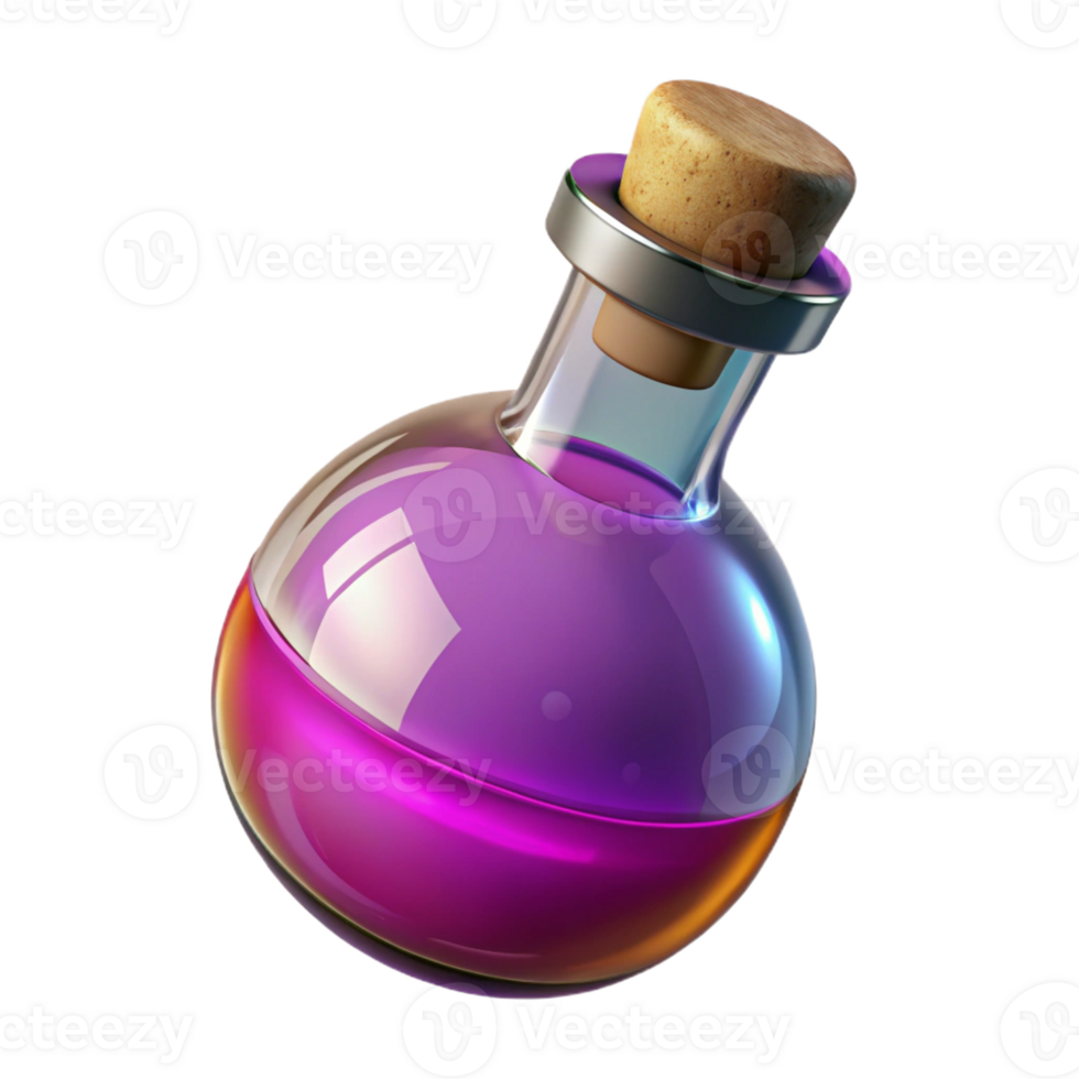 stunning creative A single, ornate bottle, filled with colorful potion, cork stopper high quality png