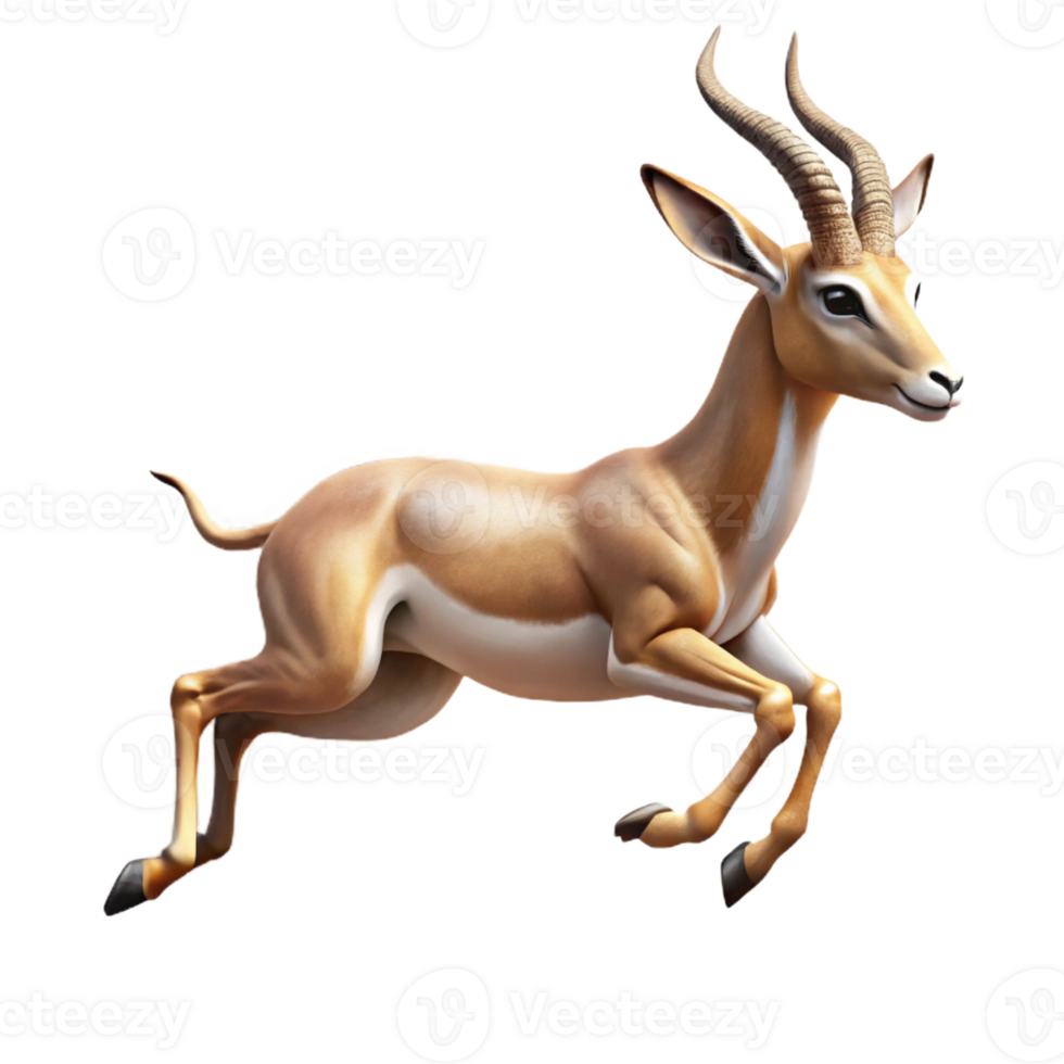 elegant artistic A graceful gazelle leaping across the African savanna, dust swirling around its hooves, in a dynamic, action photography style exclusive png