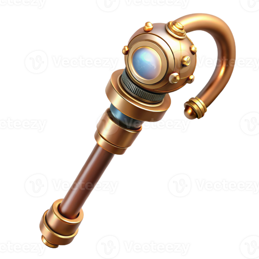 vibrant vintage Steampunk cane with a brass handle and a hidden compartment exclusive png