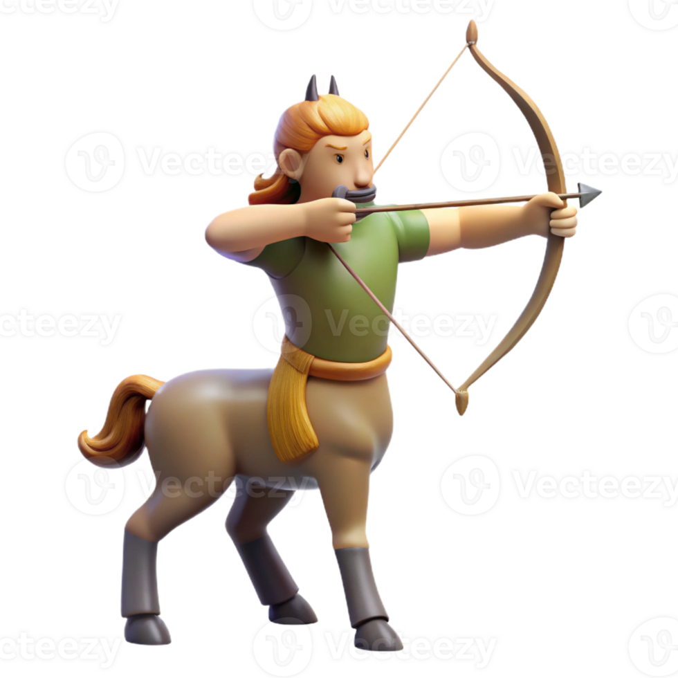 vibrant classic A wise centaur aiming a bow and arrow at a distant target, dappled forest lighting, realistic style exclusive png