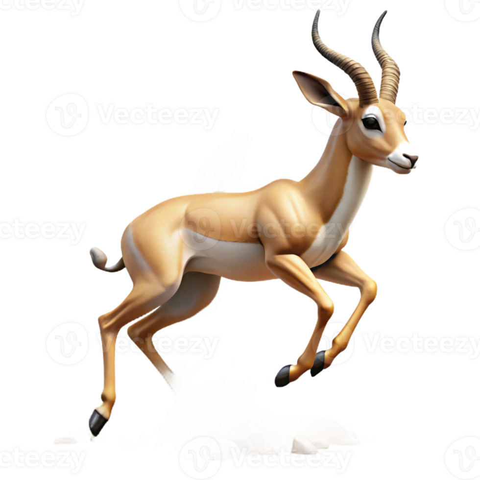 stunning contemporary A graceful gazelle leaping across the African savanna, dust swirling around its hooves, in a dynamic, action photography style high quality png