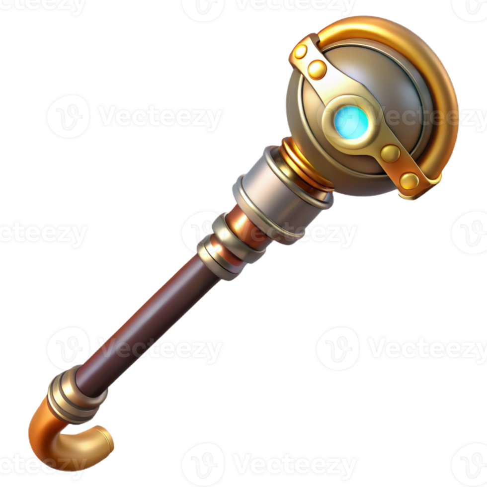 vibrant traditional Steampunk cane with a brass handle and a hidden compartment exclusive png