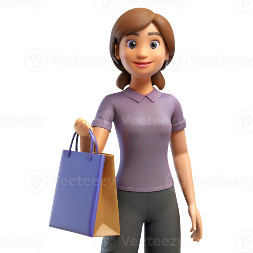 vibrant contemporary Young woman holding a shopping bag, original png