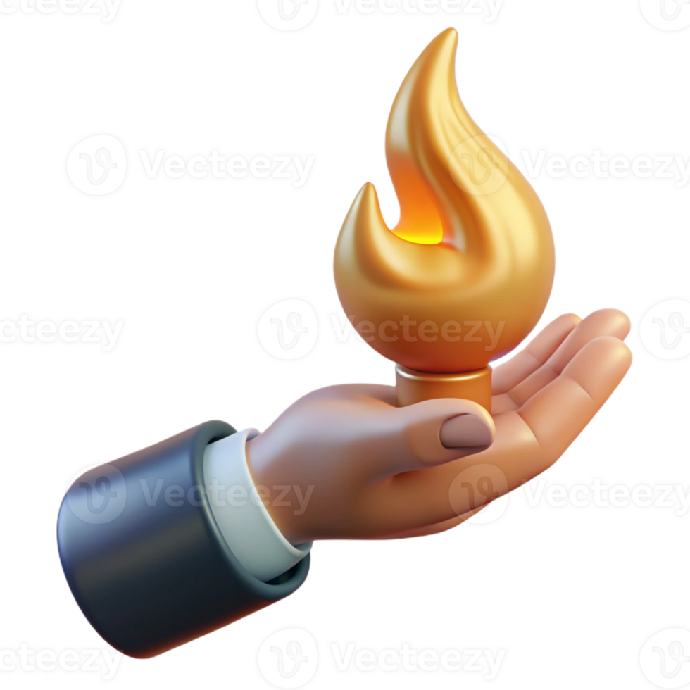 stunning abstract A single human hand holding a burning flame high quality png