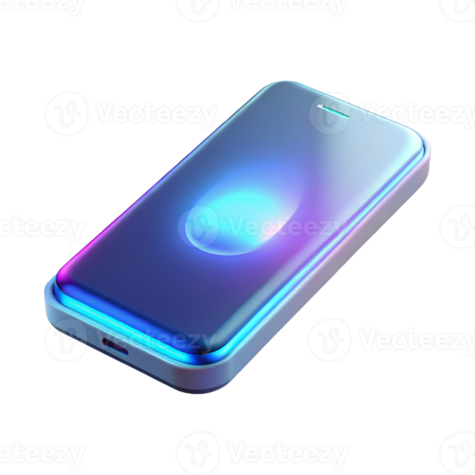 wonderful artistic A sleek, futuristic smartphone displaying a holographic interface, illuminated by soft white light, product design style authentic png
