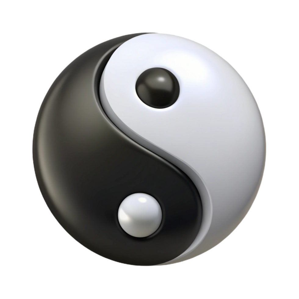 dramatic traditional A yin yang symbol, black and white, original png