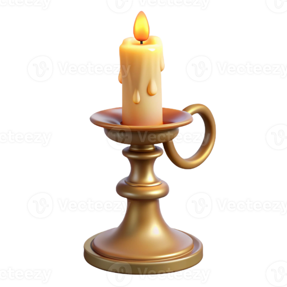magnificent contemporary A single, ornate candlestick, burning candle, dripping wax high resolution png
