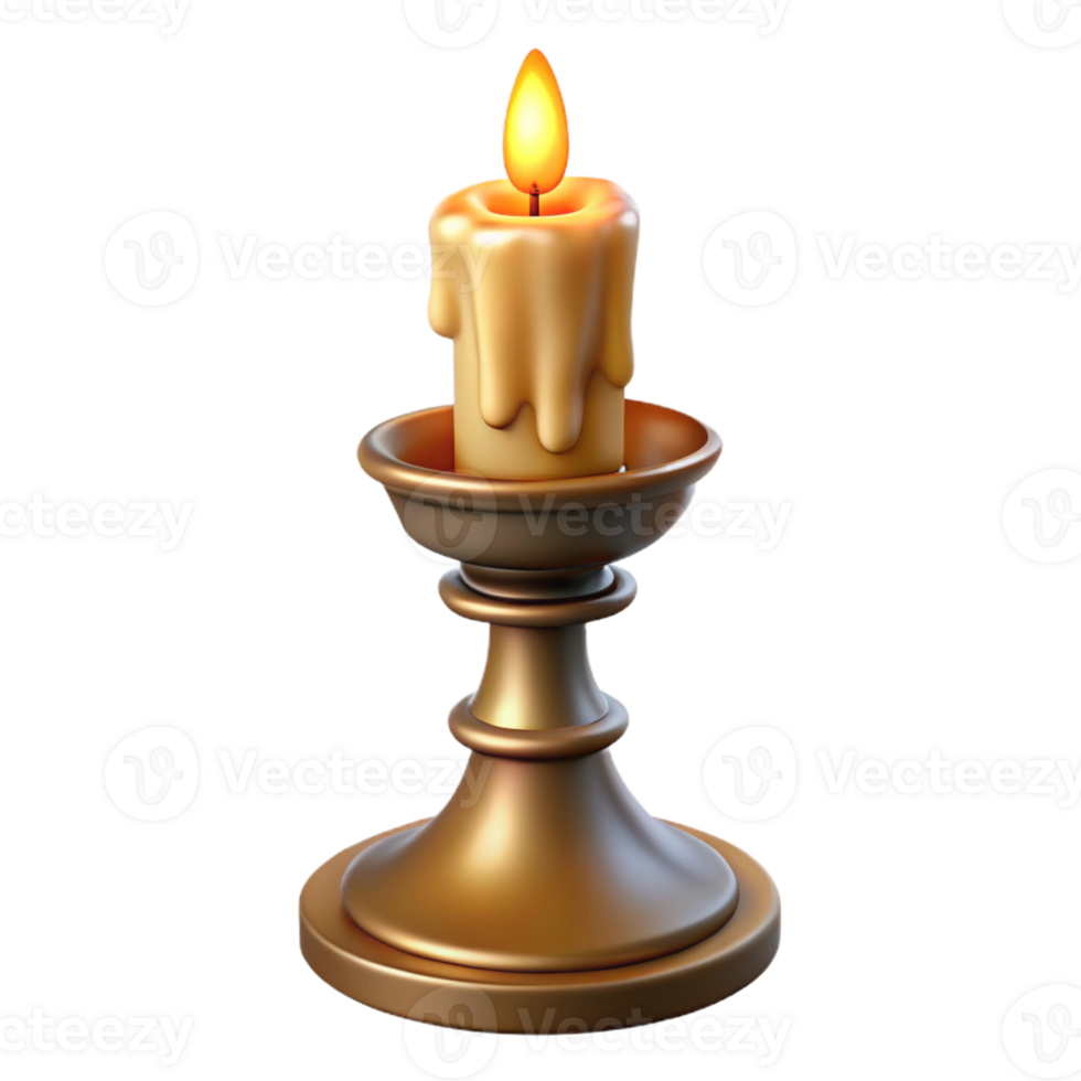 elegant artistic A single, ornate candlestick, burning candle, dripping wax original png