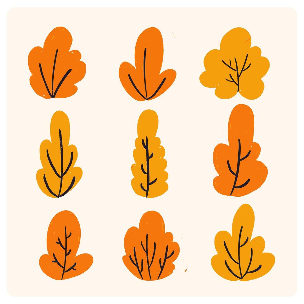 Collection of bush illustrations on a white background. Orange flat bush on white background. collection of orange grass. vector