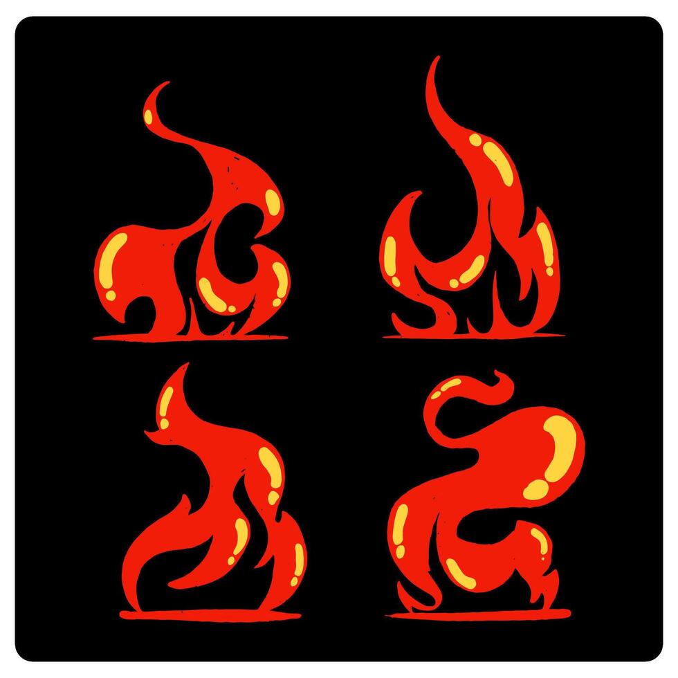 Fire flames, set icons Fire and flames outline icon set. Contour bonfire, linear flaming elements With charcoal or pencil drawn illustration vector