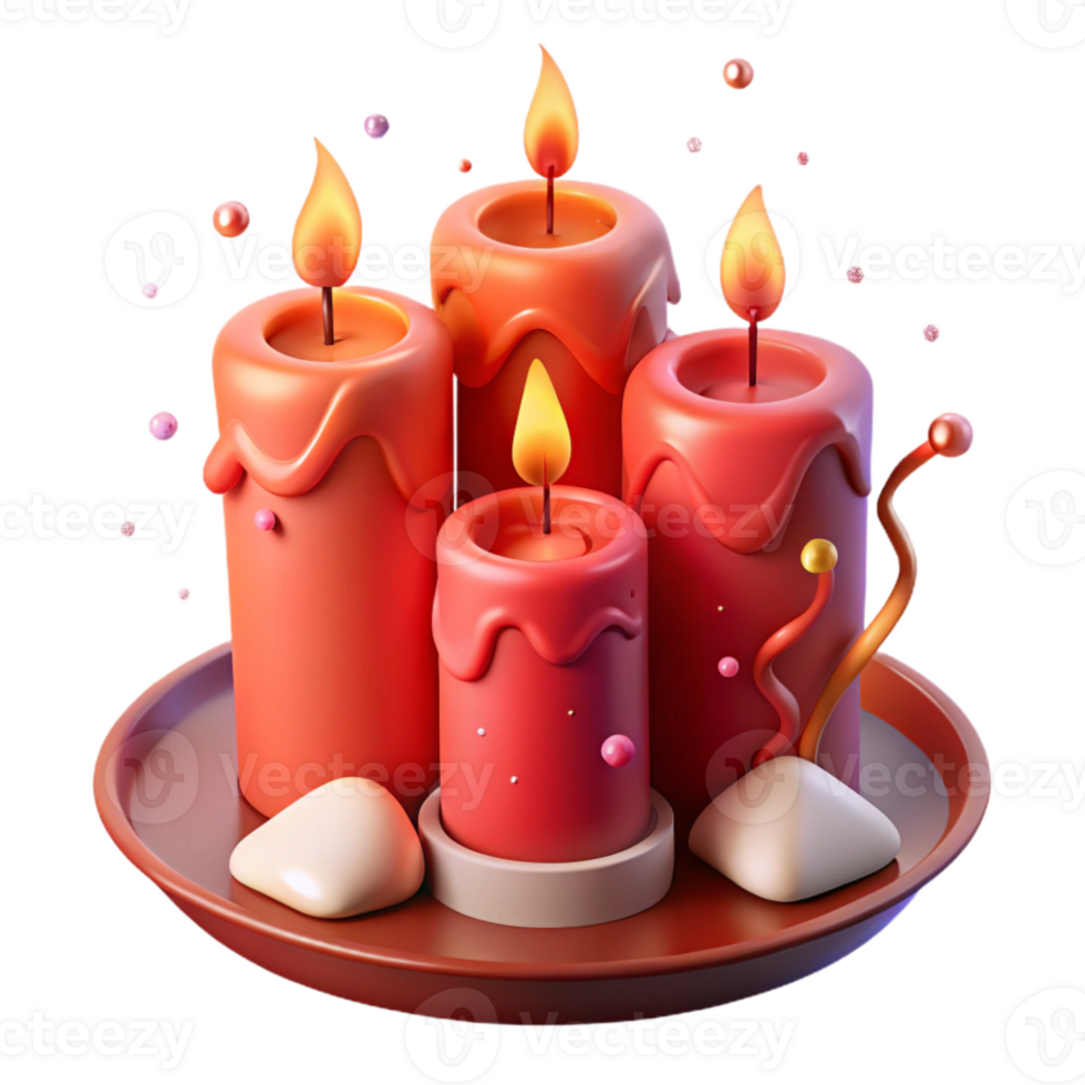 serene artistic Holiday Candles Red Wax Flame Trio Transparent detailed png