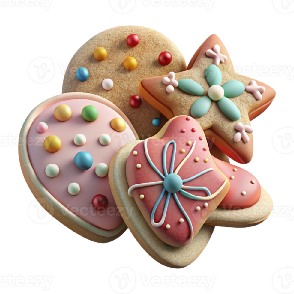 dramatic modern Holiday Cookies Decorated Sprinkles Icing Cutout for Festive Baking detailed png