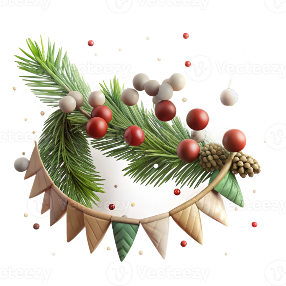 impressive creative Holiday Garland Pine Branches Berries Cutout for Decorations premium png