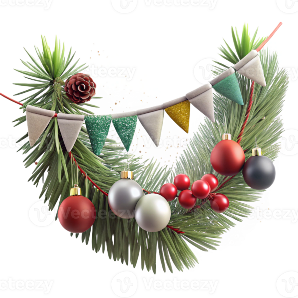 impressive modern Holiday Garland Pine Branches Berries Cutout for Decorations premium png