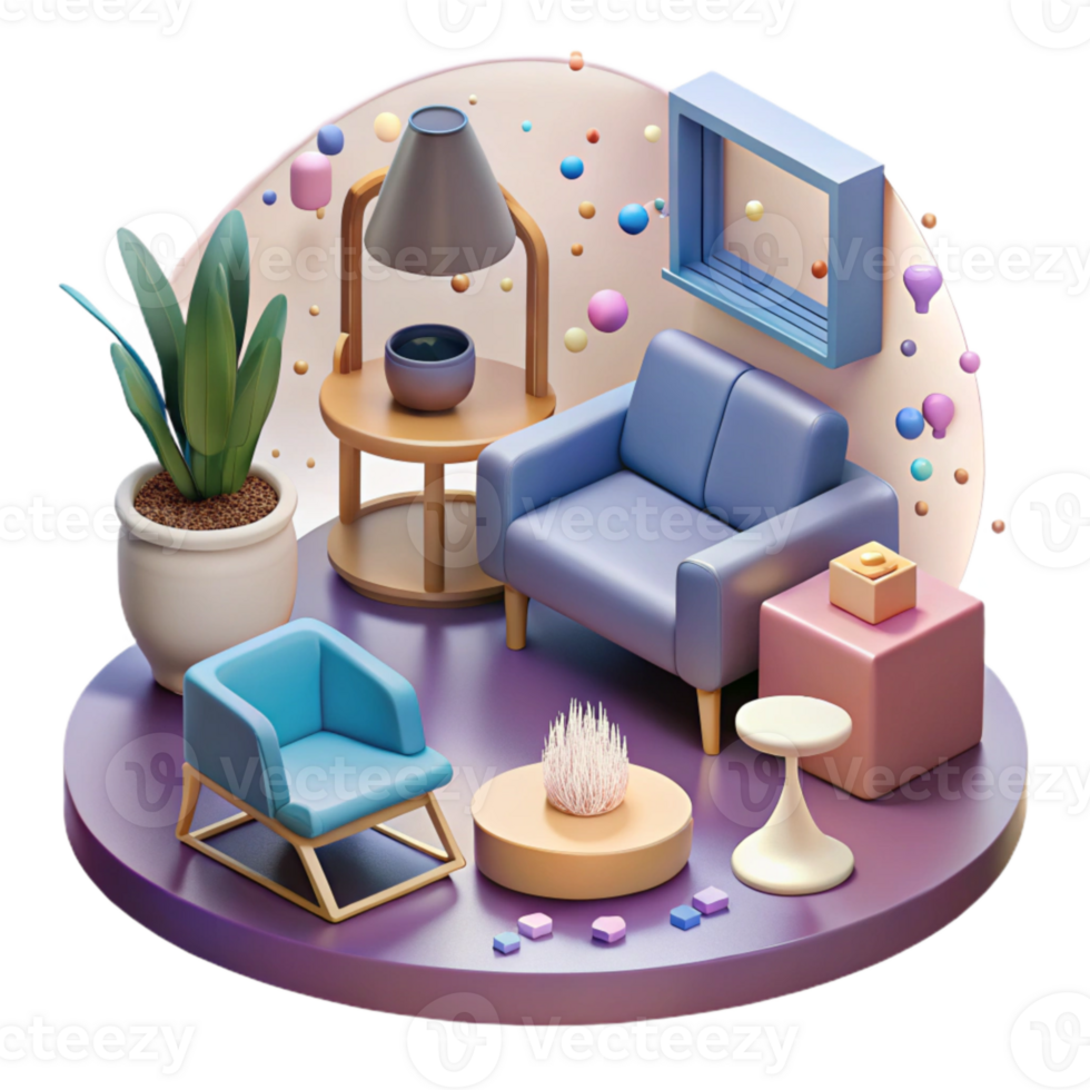 elegant minimalist Isometric Vr Furniture Set Cutout for Virtual Interior Design authentic png