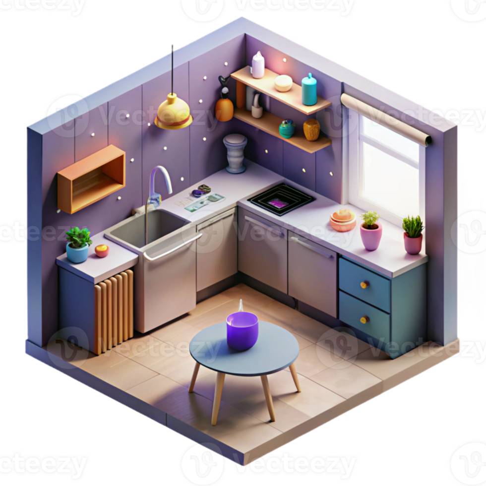 dramatic creative Isometric Vr Kitchen Interior Cutout for Virtual Home Design authentic png