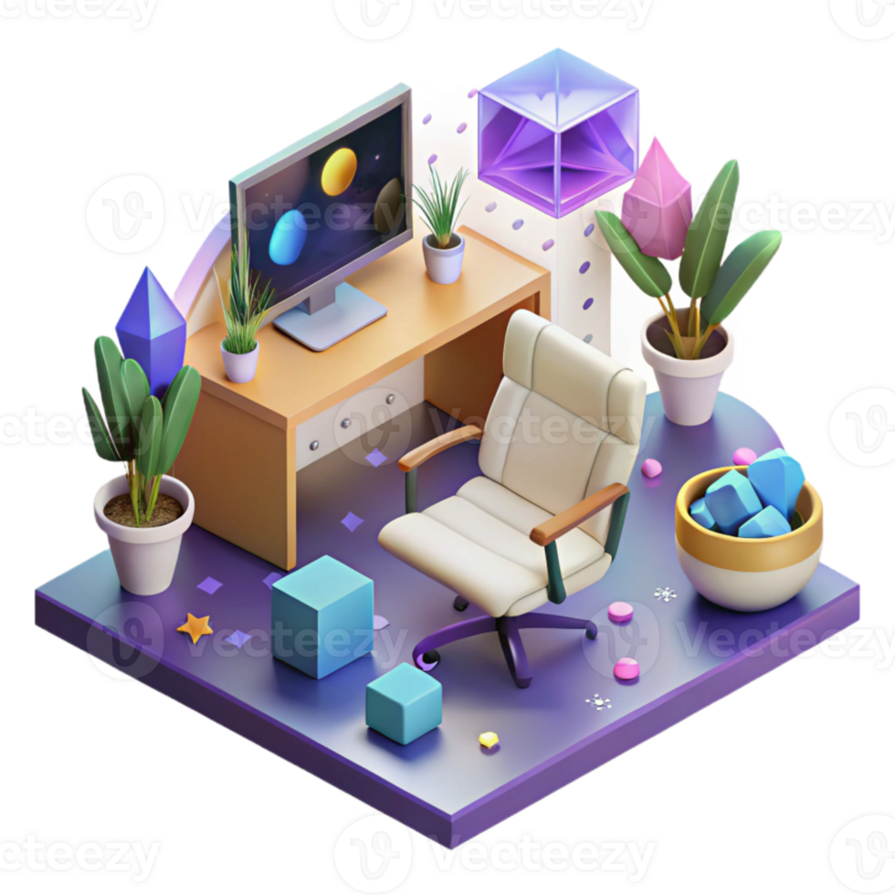impressive modern Isometric Vr Workspace Cutout for Virtual Office Concepts high resolution png