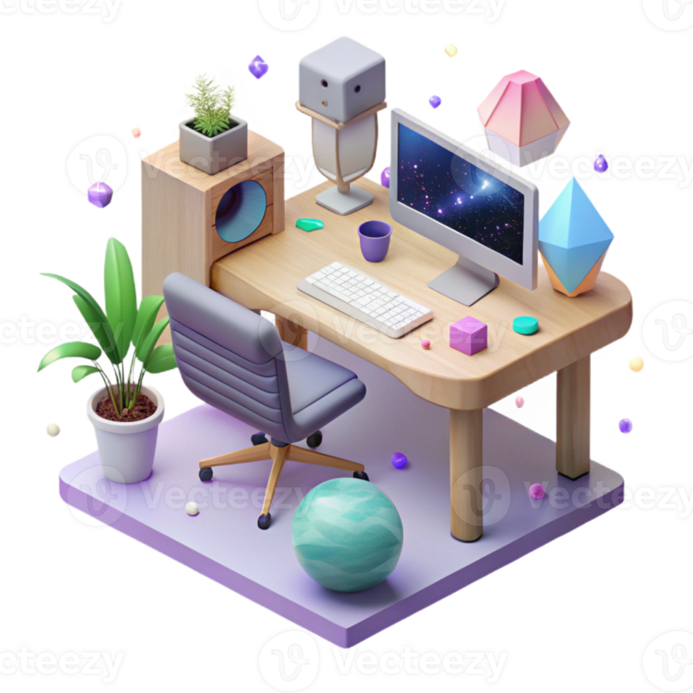 extraordinary contemporary Isometric Vr Workspace Cutout for Virtual Office Concepts genuine png