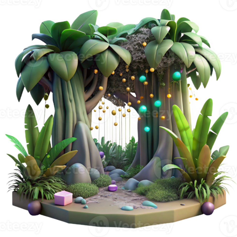 vibrant vintage Jungle with Vines and Trees Isolated for Rainforest Illustrations professional png