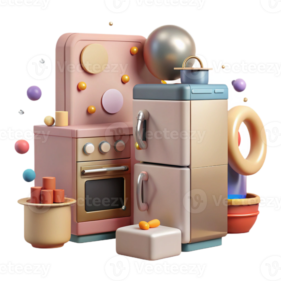 serene artistic Kitchen Appliances Refrigerator Oven Cutout professional png