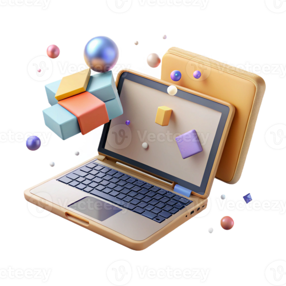 extraordinary modern Laptop Computer with Open Screen Online Learning Isolated for Education Tech original png