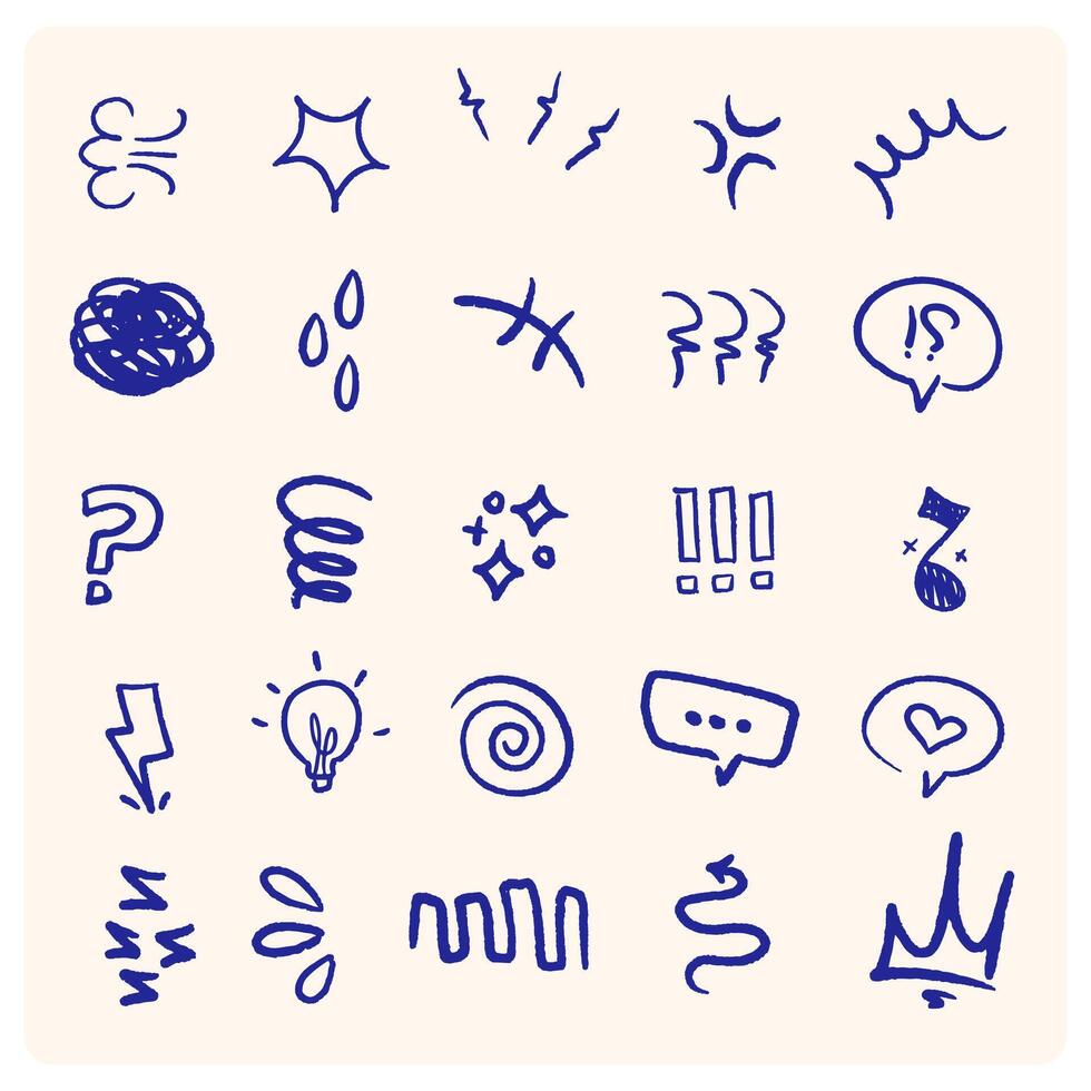 Chalk doodles, arrows, line elements set. Crayon arrows, underlines, handwritten checkmarks with blue scribbles vector